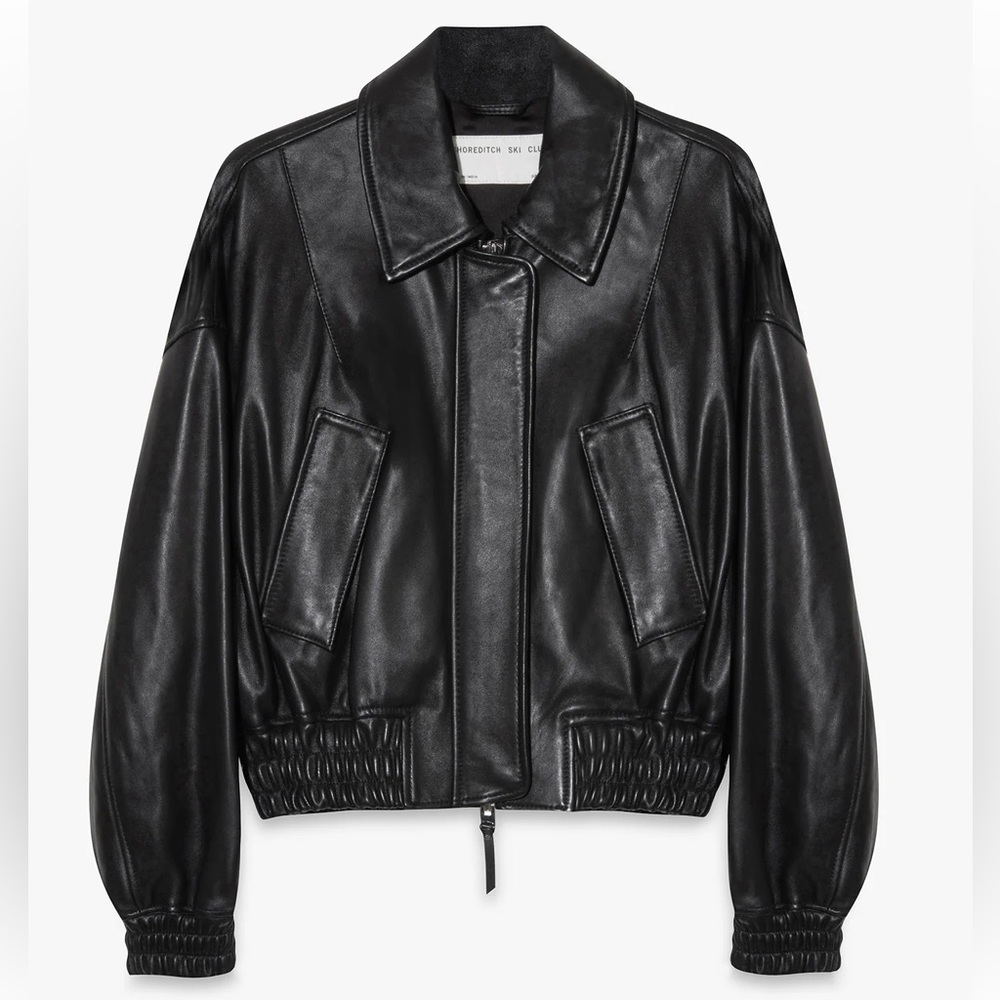 SHOREDITCH SKI CLUB ELLE LEATHER BOMBER JACKET BLACK SIZE L WOMENS NEW